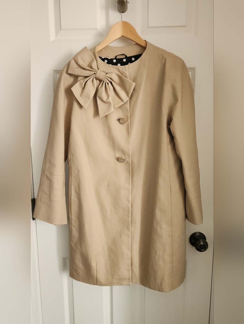 Kate Spade Beige Bow-Accent Women's Coat - Large